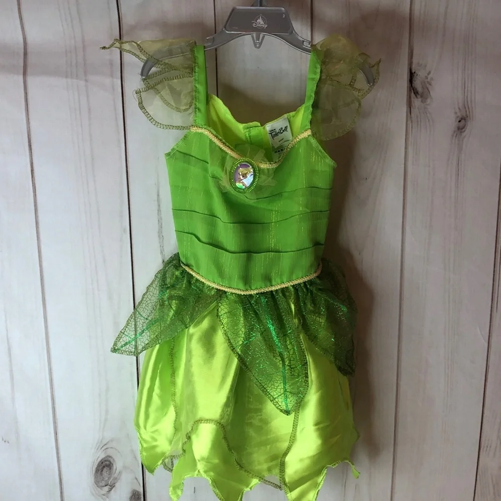 Disney Tinker Bell Lime Green Halloween Costume Dress Girls Small 4-6x NWOT